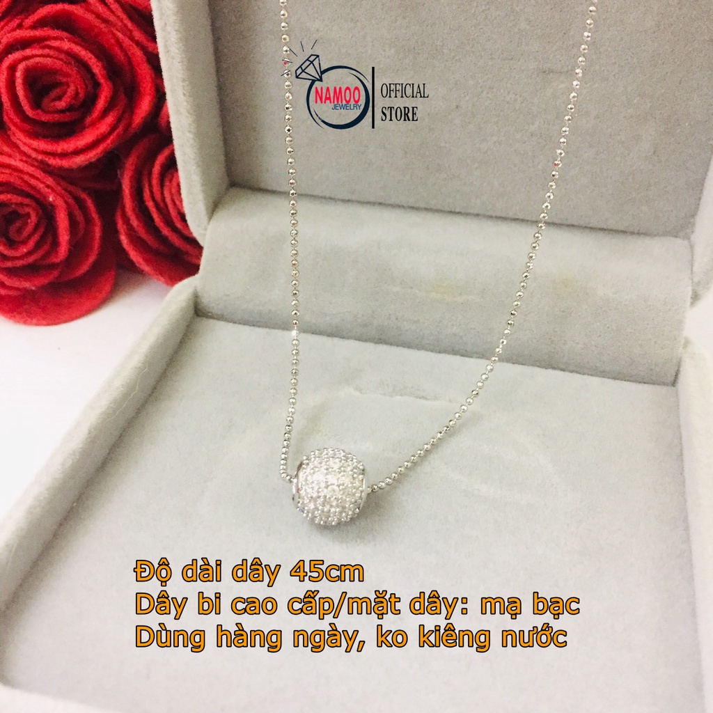 Dây Chuyền Bạc Nữ Quả Cầu Đá V809, Dây Mạ Bạc 925 dài dây 45cm Namoo Jewelry