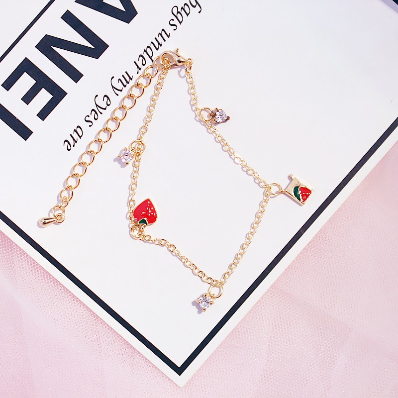 Korean-style Cute Strawberry Heart Shaped Heart Shaped Zirconium Bracelet