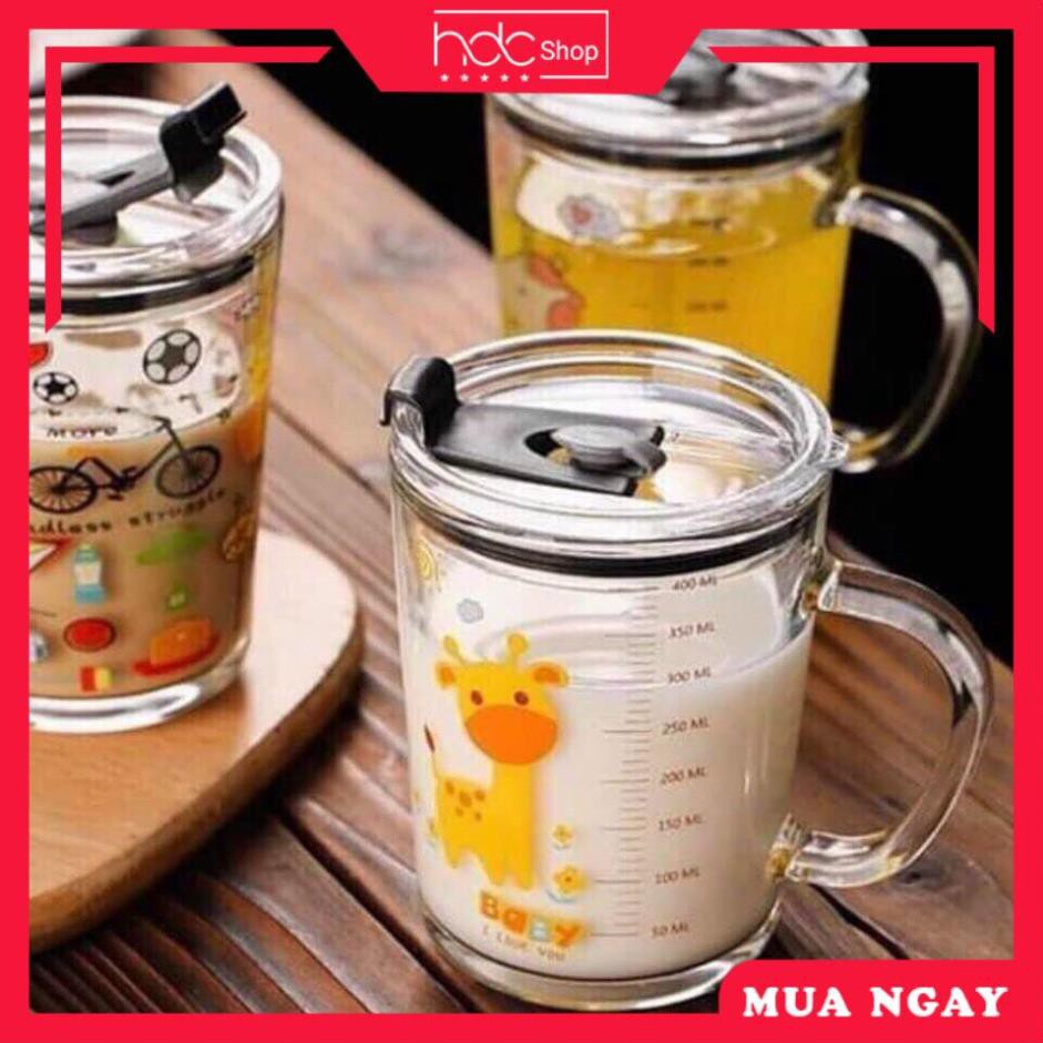 [ GIÁ RẺ NHẤT ] Cốc Nước, Ly Pha Sữa Thuỷ Tinh Có Nắp Đậy, Vạch Chia Cực Kỳ Tiện Lợi