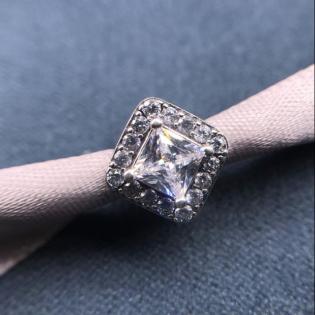 Hạt charm Radiant đá trắng vuông bạc 925 (vừa tất cả các vòng tay)