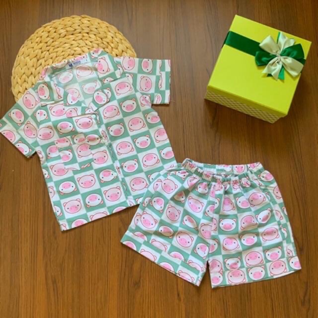 Bộ Pijama vải Kate thái tay ngắn quần đùi nhiều họa tiết cho bé trai (12-30kg)