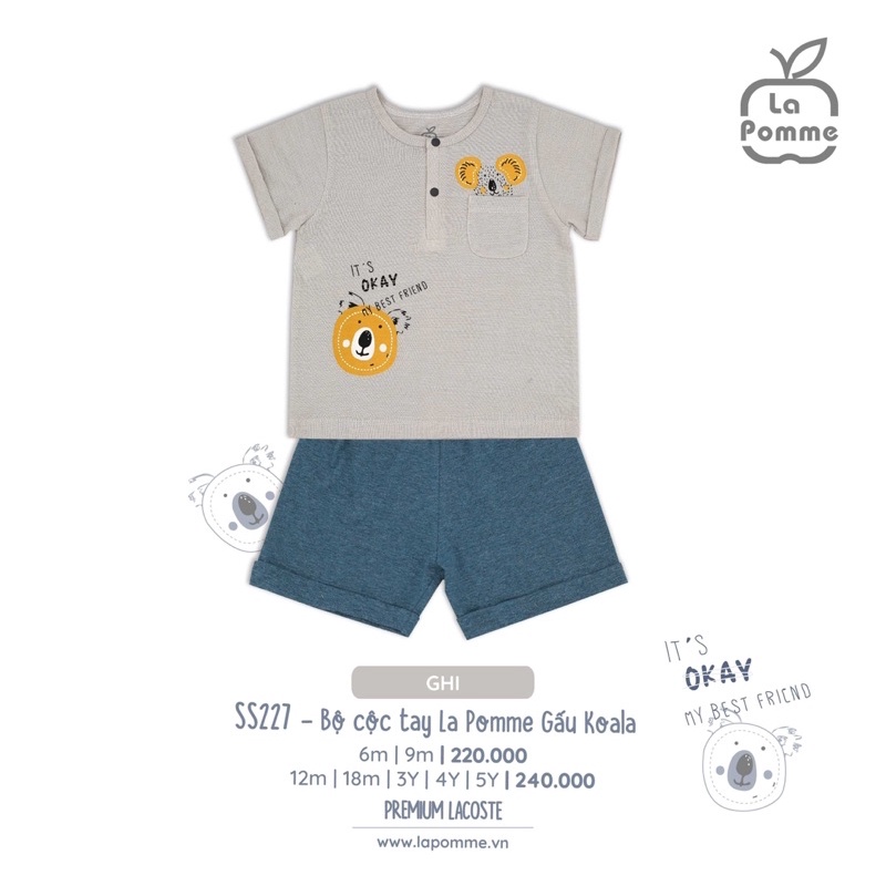 La pomme Bộ cộc tay  bé trai từ 6m-5y SS2023