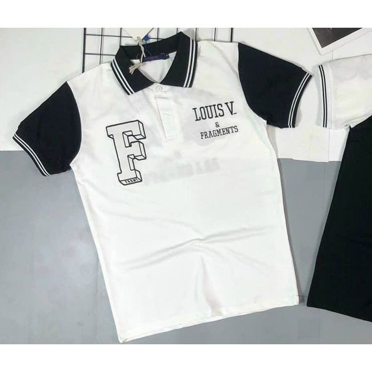 Áo thun polo nam tay ngắn cổ bẻ in họa tiết LOUIS chất vải cotton dày co dãn thấm hút mồ hôi