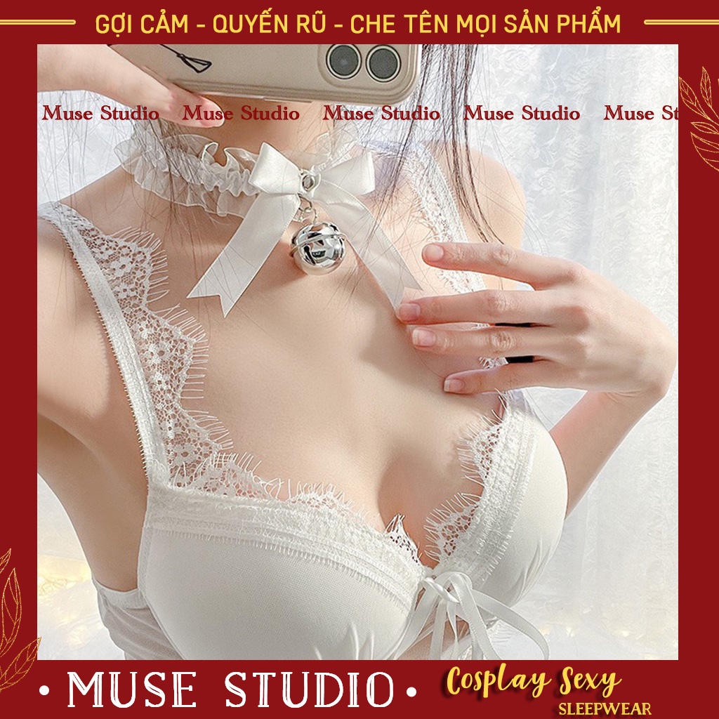 vòng cổ choker sexy hình quả chuông phối voan có thể làm ren đùi