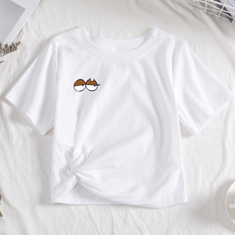 IELGY   Áo Thun cotton Ngắn Tay Cao Cổ Thời Trang Cho Nữ