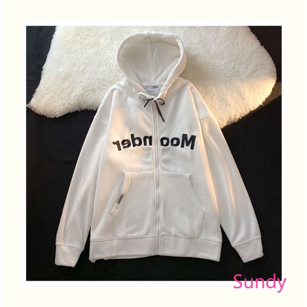 Áo Khoác Hoodie Dáng Rộng Thêu Chữ Plus Size Cho Nữ