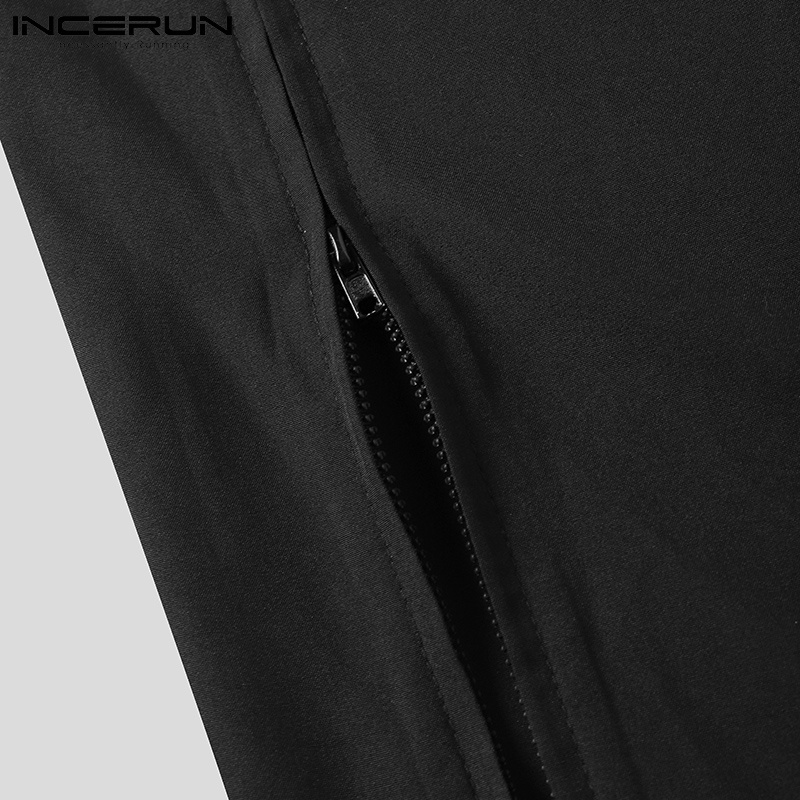 Quần dài INCERUN thời trang nam mặc hàng ngày eo co giãn thiết kế dây kéo xẻ ống