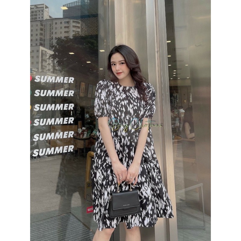 Váy đầm bigsize thiết kế hoạ tiết rằn ri màu đen mềm mại thoáng mát từ 45kg đến 70kg | BigBuy360 - bigbuy360.vn