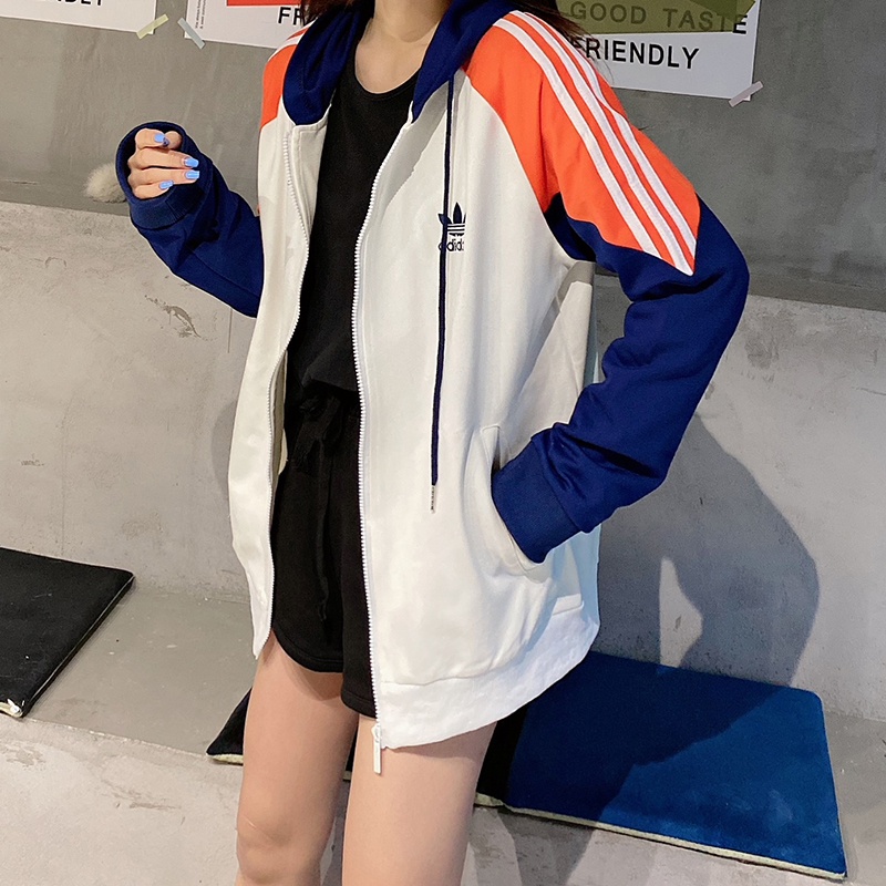 Áo Khoác Gió Adidas Màu Trơn Phối Khóa Kéo Thời Trang Cho Cặp Đôi