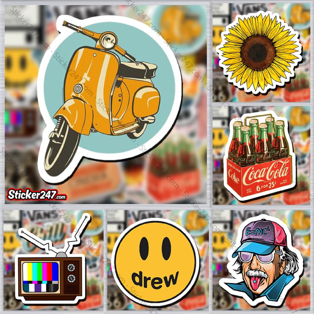 Sticker Vintage Retro 𝑭𝒓𝒆𝒆𝒔𝒉𝒊𝒑 Sticker Dán Mũ Bảo Hiểm, Dán Vali, Đàn Guitar - Hình Dán Chống Thấm Nước - Mix Chủ Đề