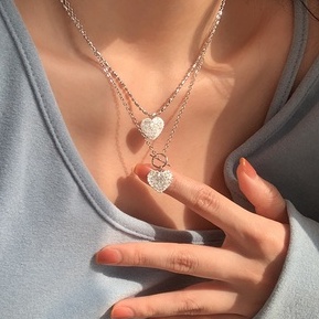 (0338) Dây Chuyền Hai Lớp Bạc S925 Trái Tim Lấp Lánh