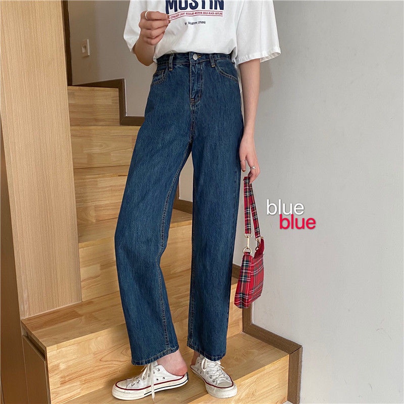 IELGY Quần Jean Nữ Lưng Cao Màu Tối Tôn Dáng Phong Cách Hàn Quốc Dễ Phối Đồ