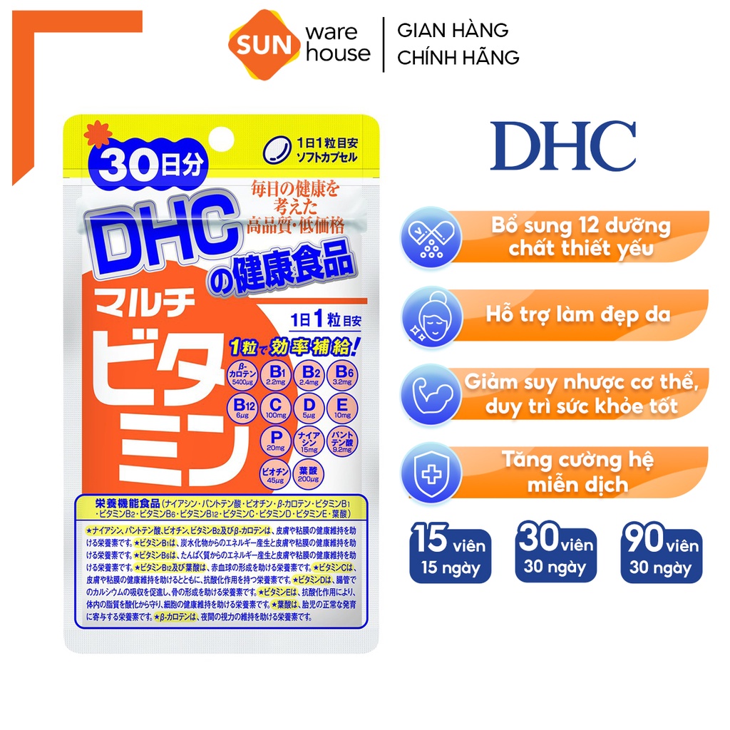 Viên Uống Vitamin Tổng Hợp DHC Multi Vitamins Cung Cấp Dưỡng Chất Giúp Cơ Thể Khoẻ Mạnh Gói 30v và 90v