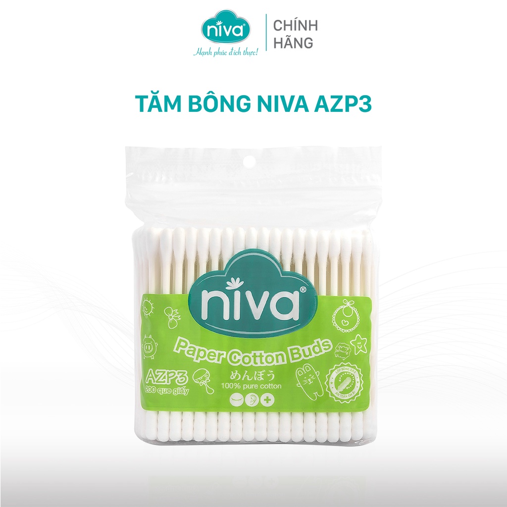 Tăm Bông NIVA Dành Cho Người Lớn Túi Zipper 200 Que Giấy Azp3