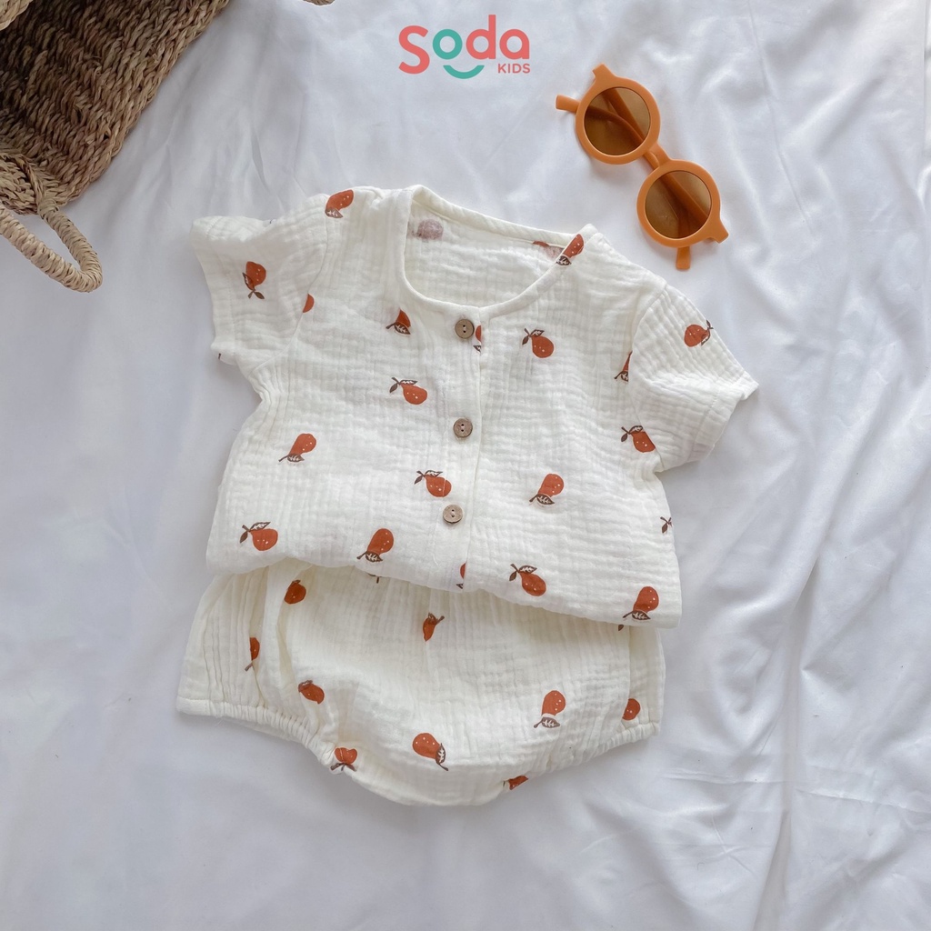 Bộ quần áo cho bé SODA KIDS chất liệu xô muslin cài cúc quần bí đáng yêu cho bé trai bé gái mẫu mới 2022