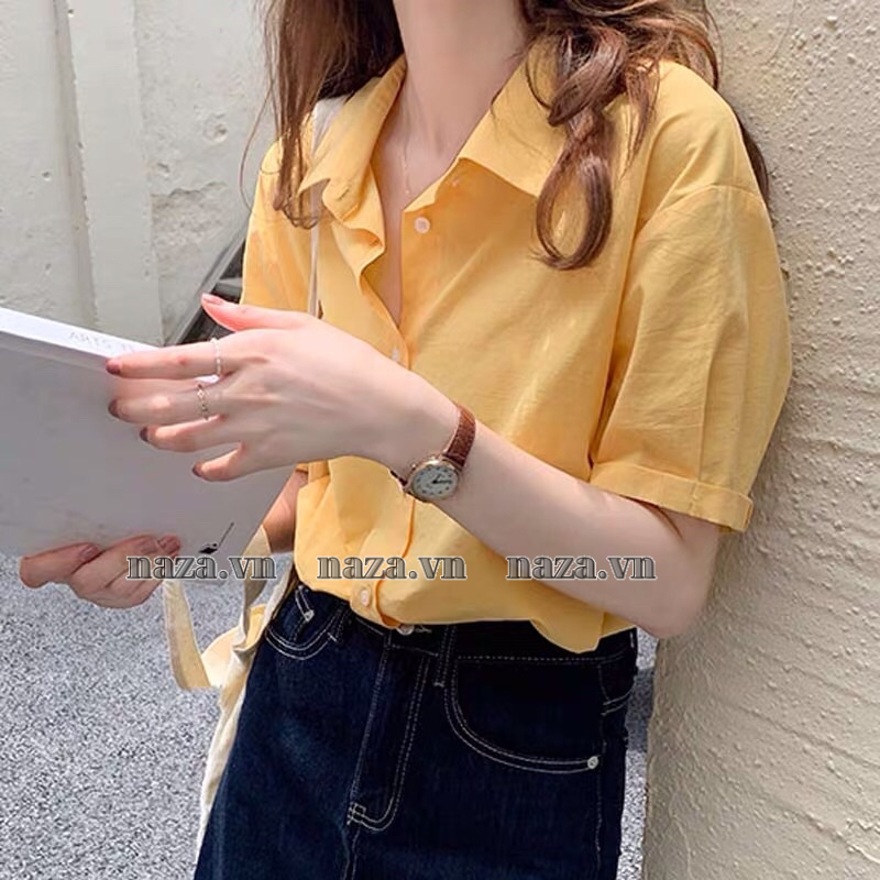 Áo sơ mi kiểu cột dây sau cổ tay lỡ