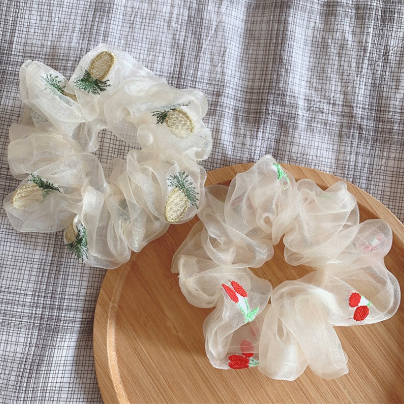 Dây Buộc Tóc Co Dãn Thêu Họa Tiết Trái Cây Phong Cách Hàn Quốc  (Hair Scrunchies)