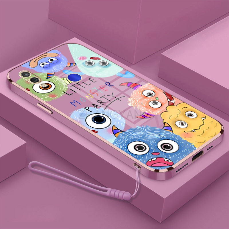 Ốp Điện Thoại silicone TPU Mềm Mạ Điện Họa Tiết Quái Vật Nhỏ Có Dây Đeo Cho Redmi 7 Redmi note 7