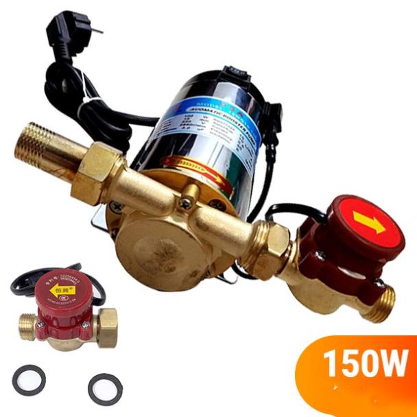 Máy bơm tăng áp cho máy giặt, nóng lạnh, tưới cây (150W) có rờ le tự ngắt -  Bơm sử dụng rotor dây Đồng