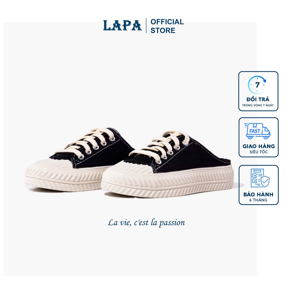 Giày sục thể thao nữ vải canvas đạp gót sục nữ đế độn màu đen trơn cao 3p form rộng LAPA - LP088