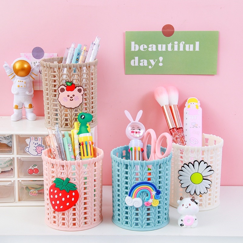 Lọ Đựng Bút Nhựa Hoạt Hình Để Bàn Làm Việc, Văn Phòng Kiểu Dáng Hàn Quốc Cute