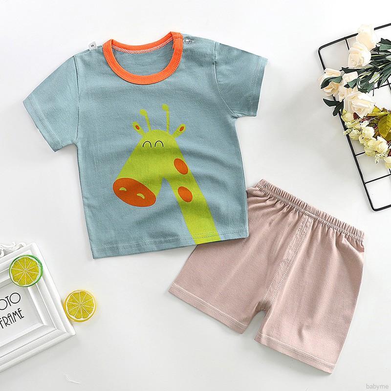 Set Áo Thun Ngắn Tay Cổ Tròn + Quần Short Đáng Yêu Cho Bé Trai