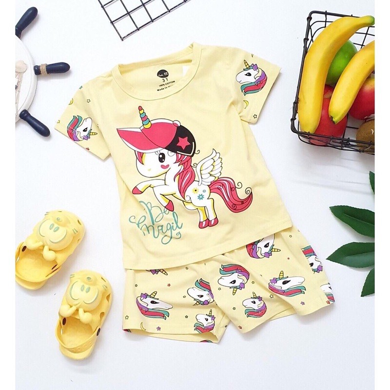 Bộ thun cotton ngắn tay LydoBb in hình ngựa Pony cho bé gái size 12 đến 28kg