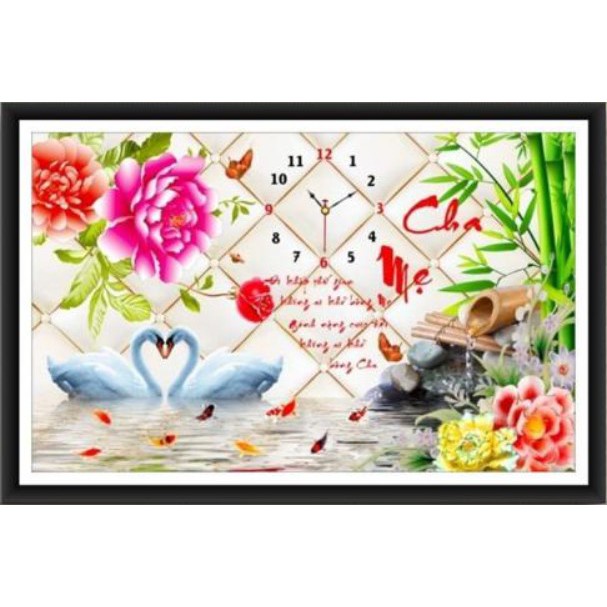 Tranh đính đá đồng hồ Cha mẹ 75*50cm VS249 - tự đính