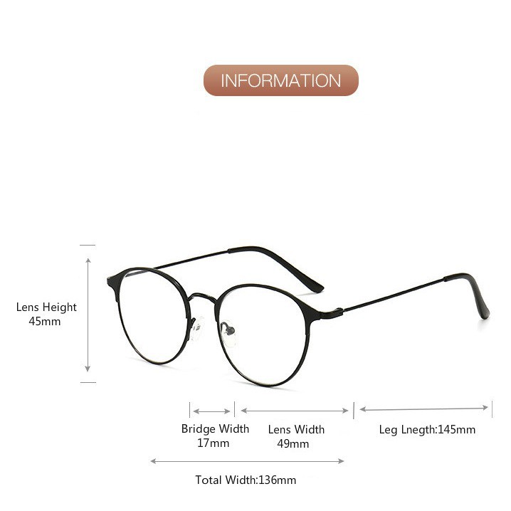 Mắt kính gọng kim loại tròn chống bức xạ cho nam nữ