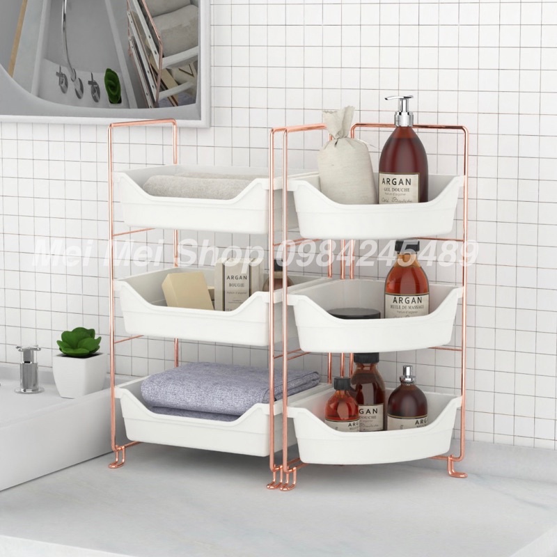 Kệ để đồ 2 - 3 tầng rose gold "sẵn hàng"