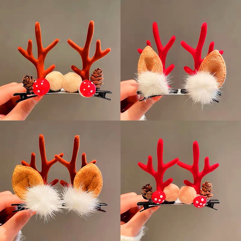 Kẹp tóc Giáng sinh trang trí lạ mắt Baby-S, Set 2 kẹp tóc Noel sừng tuần lộc đáng yêu (2pcs) – SP124
