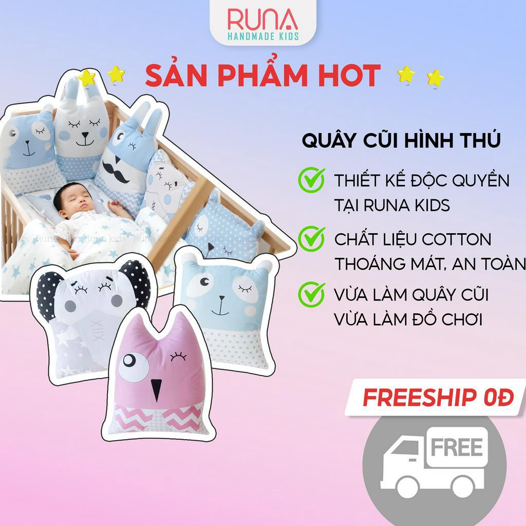 Quây cũi vải hình con thú cho bé RUNA KIDS -  Chất liệu Cotton cao cấp, giúp hạn chế va đập, bảo vệ an toàn cho bé