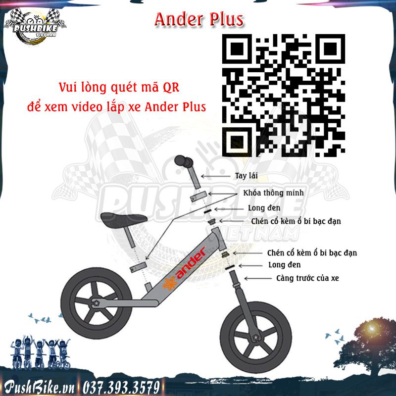 Xe chòi chân cho bé Ander Plus - Hợp kim nhôm aluminium, sơn anod hóa nhôm, nặng 1.9kg