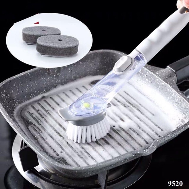 Bàn chải cọ rửa bếp 2 in 1 kèm bình đựng xà phòng