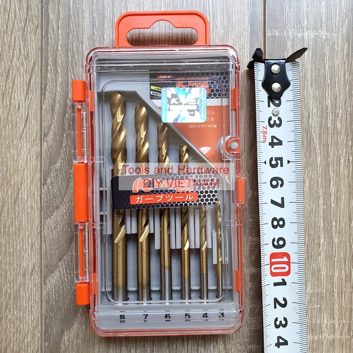 Bộ Mũi khoan inox hãng Kapusi Nhật Bản các gồm 6 cây cỡ 3mm, 4mm, 5mm, 6mm, 7mm, 8mm