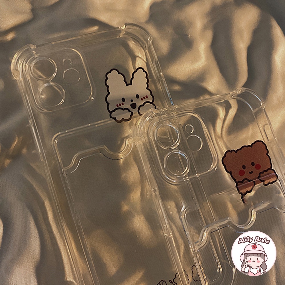 Ốp Điện Thoại TPU Dẻo Trong Suốt Kèm Ngăn Đựng Thẻ In Hình Gấu Nâu Cho IP 13 12 11 Pro Max X XS XR 8 7 Plus