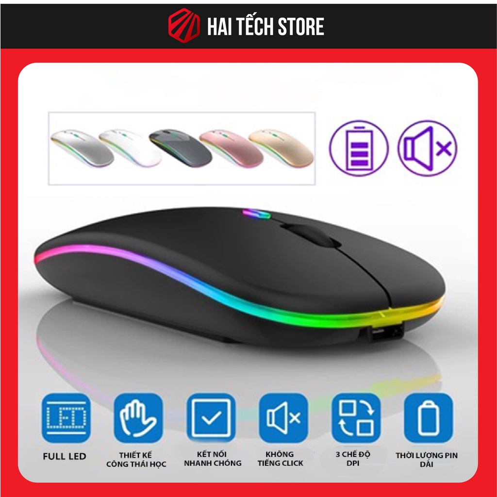 Chuột không dây A2 LED RGB cực đẹp chống ồn siêu bền, chuột máy tính không dây dành cho laptop pc