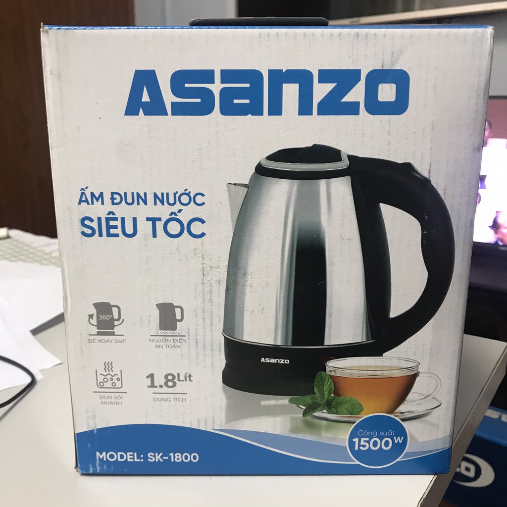 Ấm siêu tốc bình đun Asanzo SK-1800 (1.8L) bảo hành 6 tháng