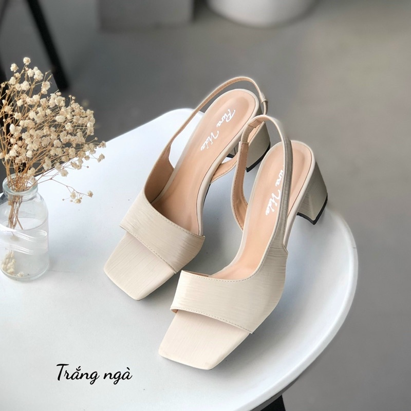 Sandal gót vuông 5cm quai khuyết chéo da mềm form ôm chân siêu đẹp(ảnh chụp thật của shop)