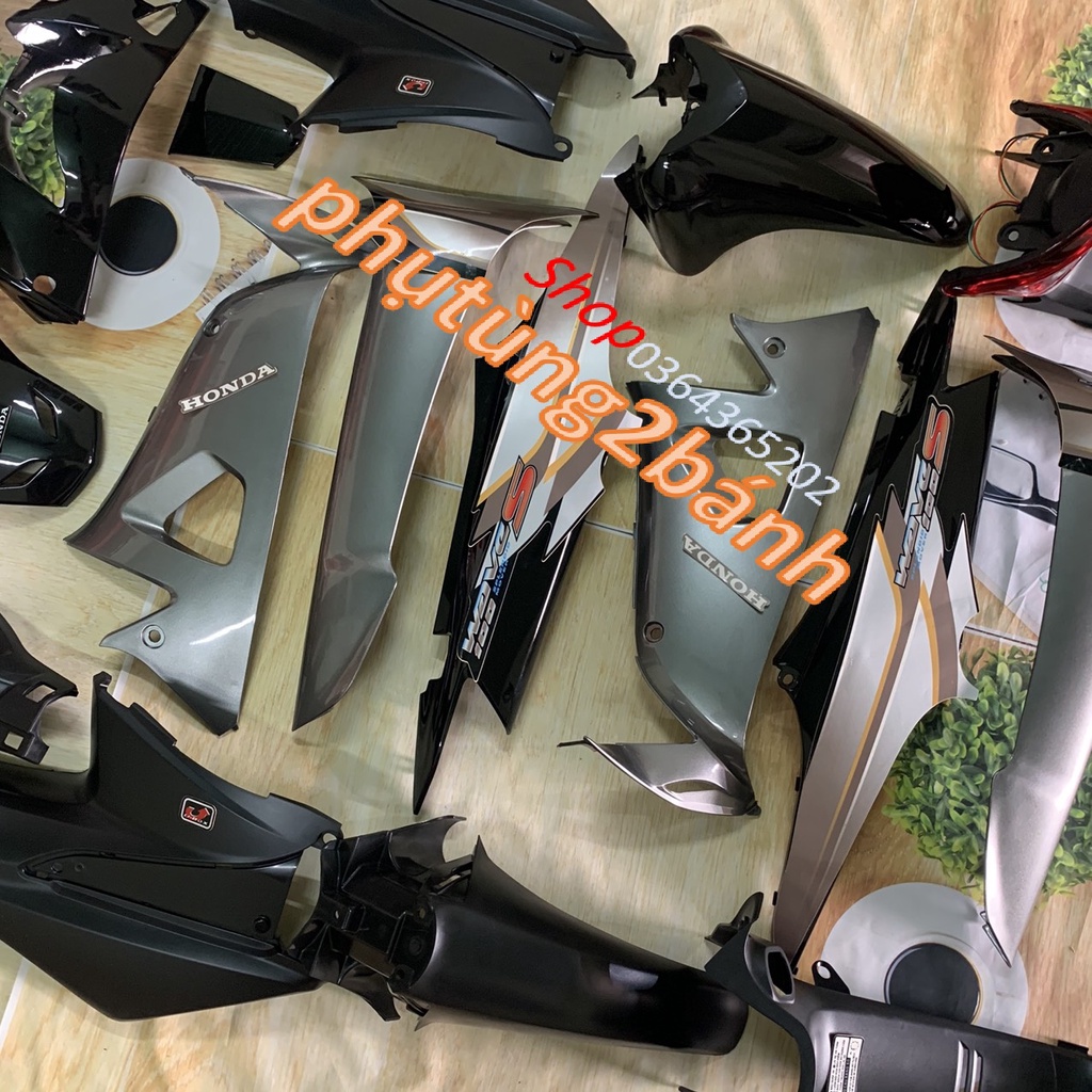 Fuil dàn áo xe Wave S100 màu ĐEN XÁM -WAVE RS 2008-WAVE ALPHA đời 2006 đến 2016-wave 50cc-nhựa trắng ABS loại 1 TẶNG TEM