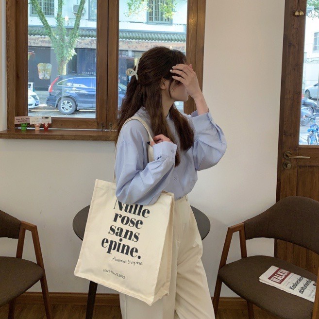 Túi tote túi vải canvas phong cách Hàn quốc, có khóa miệng ngăn phụ bên trong