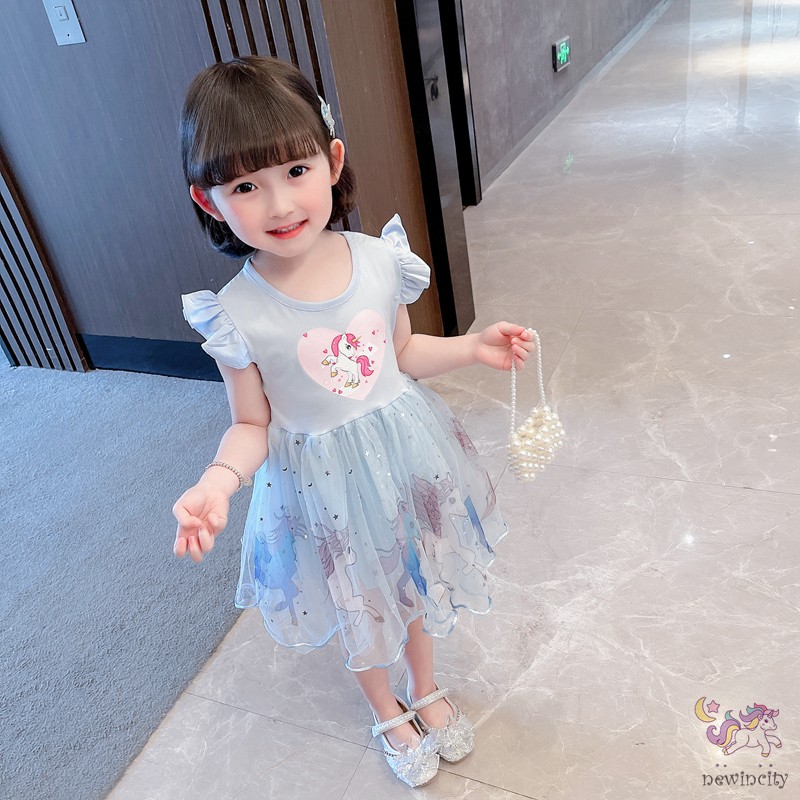 Đầm Tay Cánh Tiên In Họa Tiết Thời Trang Cho Bé Gái