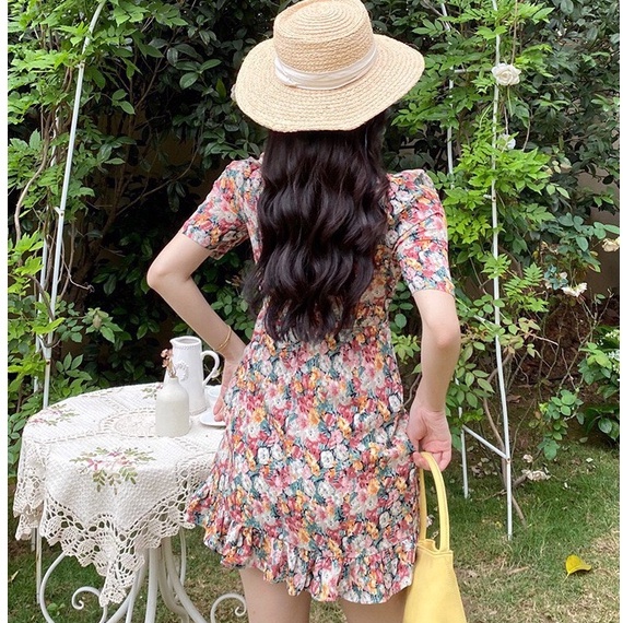 Đầm Lụa C.A.T.I Hoa Vạt Chéo Nhún Bèo - Hàng xuất dư 100%