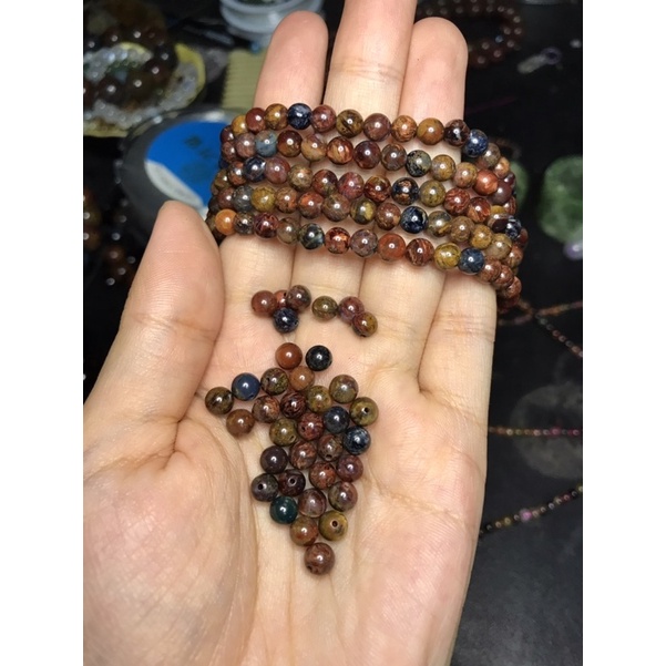 Hạt lẻ đá thanh tẩy Pietersite đá giông tố mài tròn xỏ lỗ làm HandMade , DIY