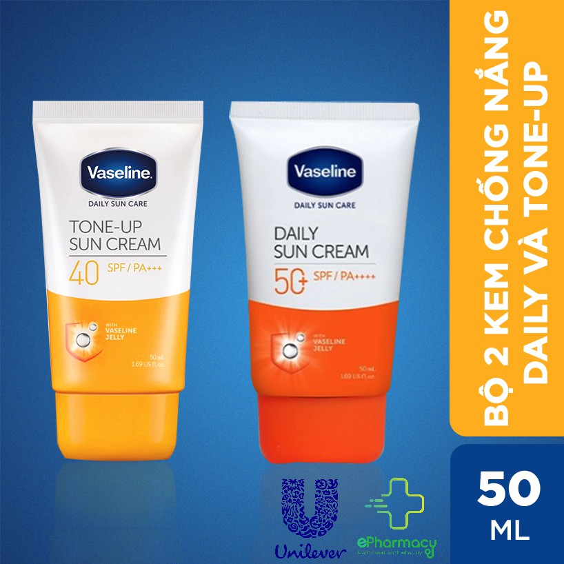 Kem Chống Nắng Vaseline Tone-Up Sun Cream SPF40 PA+++ 50ml & Kem Chống Nắng Vaseline Daily Sun Cream SPF50 PA++++ 50ml