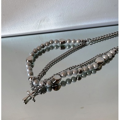 Vòng cổ Hai Lớp Đính Hạt Chữ Thập Phong Cách Hip hop Dành Cho Cặp Đôi