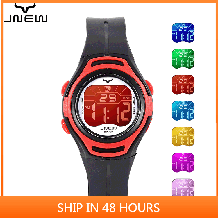 JNEW Đồng hồ điện tử đa chức năng đèn đầy màu sắc trẻ em đồng hồ điện tử trẻ em đồng hồ thể thao không thấm nước