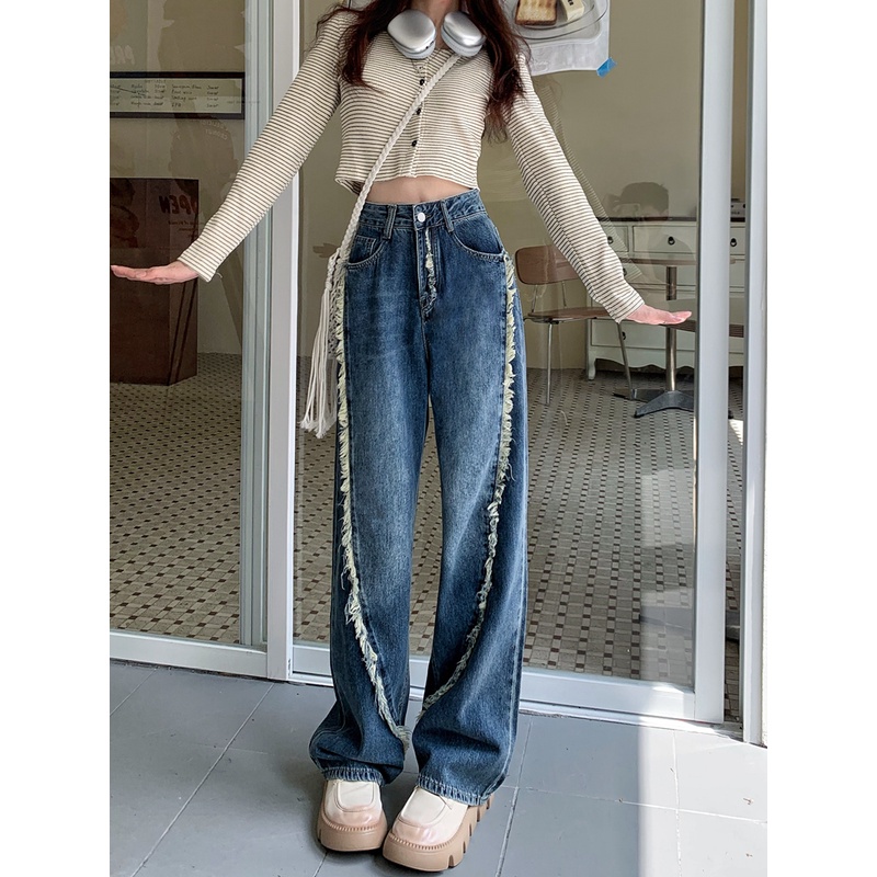Quần Jeans Nữ Lưng Cao Ống Rộng Thời Trang