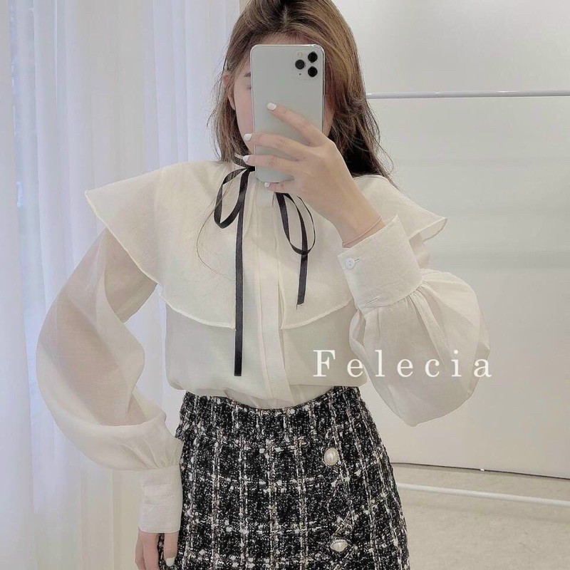 [Mã FAMAYWA giảm 10K đơn 50K] ÁO SƠ MI TƠ BÈO VAI THẮT NƠ TAY BỒNG | BigBuy360 - bigbuy360.vn