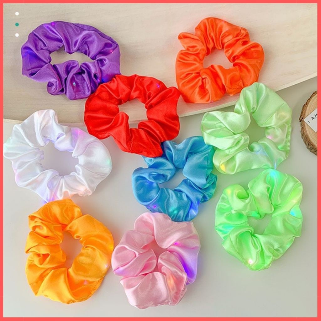 Dây Buộc Tóc Scrunchies Phát Sáng kiểu Hàn Quốc Cute Bằng Vải,Có Đèn Led Phát Sáng Siêu Đẹp, Dây Thun Co Giãn